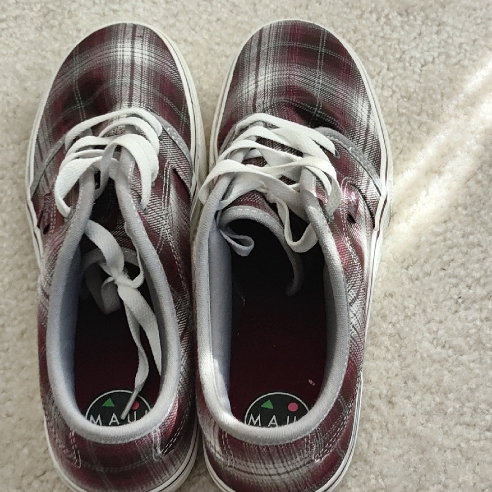 Maui and Sons Plaid Sneakers - Burgundy and White wore 3 Times